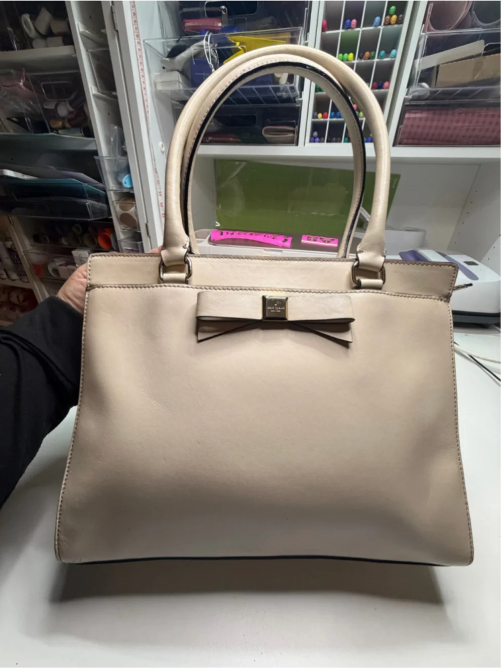 Women's Kate Spade Satchel One Size Beige with Black Trim